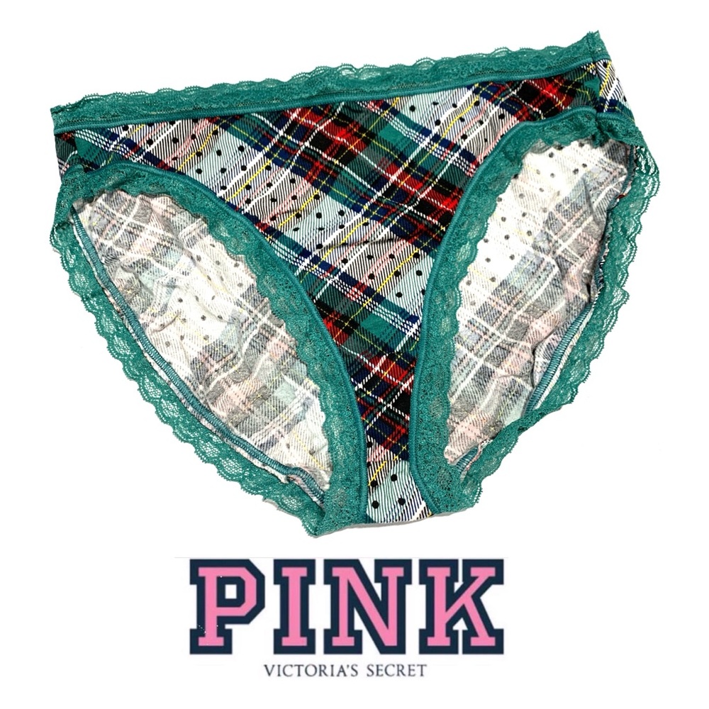 Victoria's Secret‎ PINK Plaid Panties with Teal Lace - P200 M Underwear